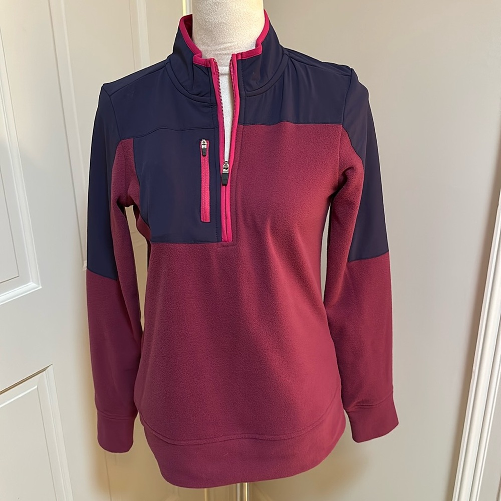 Straight Down plum quarter zip fleece